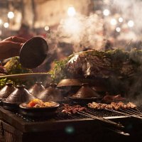 traditional food cooked in open market stall - food stockfoto's en -beelden