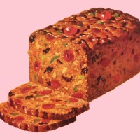 traditional fruitcake with slices set on a pink background - food stock illustrations