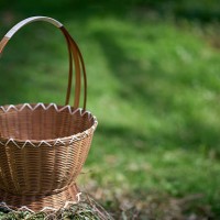 traditional handmade basket in outdoor setting - garden decoration stock pictures, royalty-free photos & images