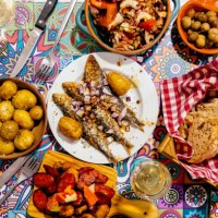 traditional portuguese dinner, directly above view - food stock pictures, royalty-free photos & images