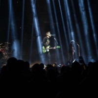 Travis Barker, Mark Hoppus and Tom DeLonge of Blink-182 perform onstage at Madison Square Garden on May 19, 2023 in New York City.