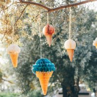 tree decorated paper ice cream for party. - garden decoration stock pictures, royalty-free photos & images