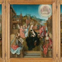 Triptych with Virgin and Child with Saints , male Donor with Saint Martin , female Donor with Saint Cunera , and the Annunciation , circa 1500-circa...