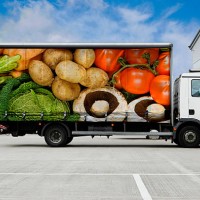truck with vegetables parked outside distribution warehouse - food stock pictures, royalty-free photos & images