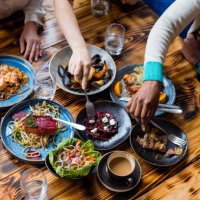 trying a bit of everything - food stock pictures, royalty-free photos & images