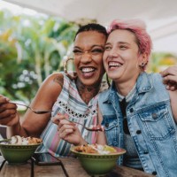 two friends eating dessert in restaurant - food stock pictures, royalty-free photos & images
