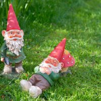 two garden gnomes - garden decoration stock pictures, royalty-free photos & images