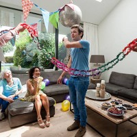 two girls decorating home for birthday - home decoration stock pictures, royalty-free photos & images