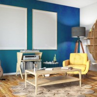 two mockup picture frames on cozy room's green blue wall - home decoration stock pictures, royalty-free photos & images