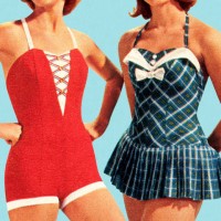 two women wearing swimsuits - fashion stock illustrations