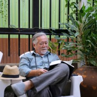 un homme âgé est assis dans le jardin. - garden decoration photos et images de collection