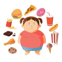 unhappy little fat girl. diet failure. stop obesity. - junk food stock illustrations