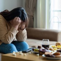 unhappy stressed woman - junk food stock pictures, royalty-free photos & images