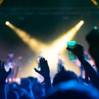 unrecognizable people with their hands up at a music concert. - concert stock pictures, royalty-free photos & images