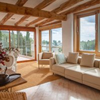 upper living room view on to garden, pool and courtyard of spanish farmhouse, barcelona - garden decoration stock pictures, royalty-free photos & images