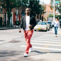 usa, nyc, brooklyn, man walking in the street, holding cup of coffee - fashion stock pictures, royalty-free photos & images
