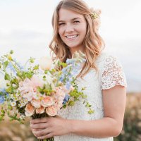 usa, utah, provo, portrait of bride holding bunch of flowers - hairstyle stock pictures, royalty-free photos & images