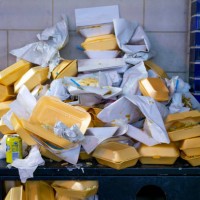 Used polystyrene takeaway food cartons are piled on a bin on May 20, 2023 in Cardiff, Wales.