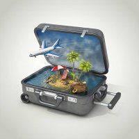 vacation island in suitcase - travel stock pictures, royalty-free photos & images