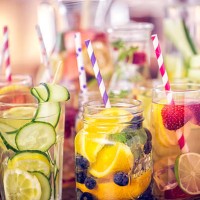 variation of infused water with fresh fruits - food stock pictures, royalty-free photos & images