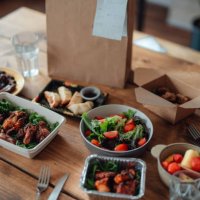 variation of takeaway meal on the table - junk food stock pictures, royalty-free photos & images