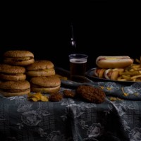 variety of fast food and beer bottle, still life - junk food stock pictures, royalty-free photos & images