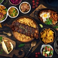 various dishes and snacks. table top view. - food stock pictures, royalty-free photos & images