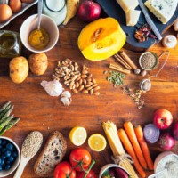 various types of food on wooden table - food stock pictures, royalty-free photos & images