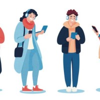 vector illustration of a group of young people with smartphones and headphones. - fashion stock pictures, royalty-free photos & images