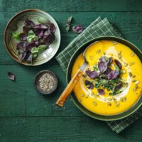 vegan creamy roasted pumpkin soup - food stock pictures, royalty-free photos & images