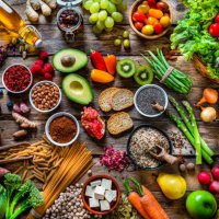 vegan food backgrounds: large group of fruits, vegetables, cereals and spices shot from above - food stock pictures, royalty-free photos & images