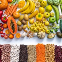 vegan food colorful fresh vegetables and fruits and dried legumes in a row on white - food stock pictures, royalty-free photos & images