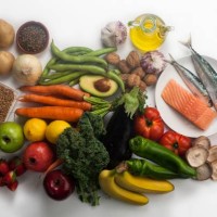 vegetables, fruit, olive oil and fish - food stock pictures, royalty-free photos & images