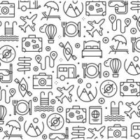 vektor-reihe von design-vorlagen und elemente für reise und urlaub in trendigen linearen stil - musterdesigns mit linearen symbole im zusammenhang mit reisen und urlaub - vektor - travel stock-grafiken, -clipart, -cartoons un