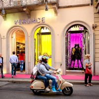 versace store - milan, italy - fashion stock pictures, royalty-free photos & images