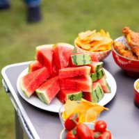 vibrant fresh food served outdoors - food stock pictures, royalty-free photos & images
