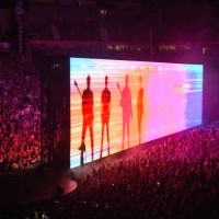 Video projection of the rock band U2 is seen at Bridgestone Arena on May 26, 2018 in Nashville, Tennessee.