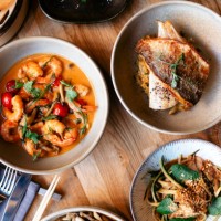 view from above of a mix of south east asia, typical asian food - food stock pictures, royalty-free photos & images