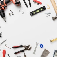 view from above tools in circle on white background - knolling - home decoration stock pictures, royalty-free photos & images