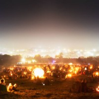 view from the stone circle at glastonbury festival - concert stock pictures, royalty-free photos & images