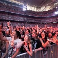 View of the audience as Taylor Swift performs during "Taylor Swift | The Eras Tour" at Santiago Bernabéu Stadium on May 29, 2024 in Madrid, Spain.