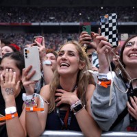 View of the audience as Taylor Swift performs at Groupama Stadium on June 02, 2024 in Lyon, France.