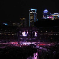 View of the crowd as Billy Strings performs onstage at the Concert For Carolina Benefit Concert at Bank of America Stadium on October 26, 2024 in...