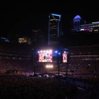 View of the crowd as Eric Church performs onstage at the Concert For Carolina Benefit Concert at Bank of America Stadium on October 26, 2024 in...