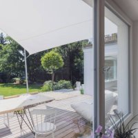 view outside a window into the garden and terrace. - garden decoration stock pictures, royalty-free photos & images