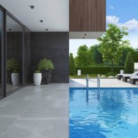 villa de campagne luxueuse avec piscine et arbres à l’arrière-plan à la scène de matin d’été - garden decoration photos et images de collection