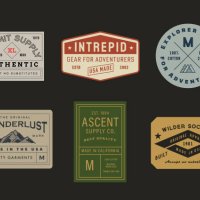vintage inspired adventure labels & tags - travel stock illustrations