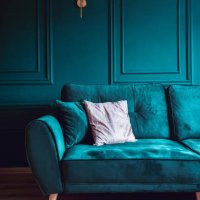 vintage style blue colored living room with sofa - home decoration stock pictures, royalty-free photos & images