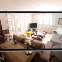 visiting home interior using mobile phone with virtual reality technology. - home decoration stock pictures, royalty-free photos & images