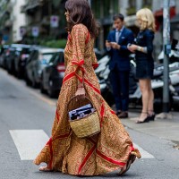 Viviana Volpicella wearing boho dress outside Dolce & Gabbana during the Milan Men's Fashion Week Spring/Summer 2017 on June 18, 2016 in Milan, Italy.